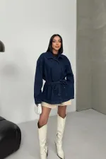 Denim Jacket with Waist Detail 6145-17-(S-L-3) Slubbed Navy Blue