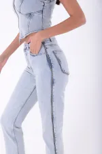 Şerit Fermuarlı Kot Pantolon 7004-08-(26-31)