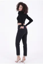 Paçasılı Dikişsiz Paça Mom Kot Pantolon  1890-23-(26-31)