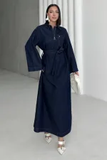 Kuşaklı Uzun Kot Elbise  3035-17-(S-XL)