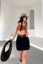 Mini Denim Skirt  1046-17-(36-42-6-2) Slubbed Navy Blue