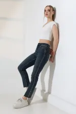 Şerit Taşlı Mom Fit Kot Pantolon 7110-28-(27-32) Şerit Taşlı Mom Fit Kot Pantolon 7110-28-(27-32)