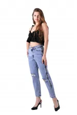 Yanı Fermuarlı Mom Kot Pantolon 717-08-(27-32) Yanı Fermuarlı Mom Kot Pantolon 717-08-(27-32)