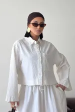 Short Shirt with Button HS628-51-(S-L-3) Cream White