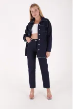 Denim Jacket Sewn with Green Thread 6021-17-(S-XL-6) Slubbed Navy Blue Denim Jacket Sewn with Green Thread 6021-17-(S-XL-6) Slubbed Navy Blue