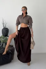 Elasticated Long Skirt HS131-78-(S-L-3) Brown