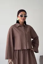 Short Shirt with Button HS628-72-(S-L-3) Soil