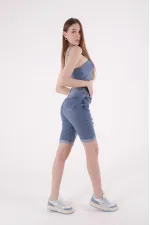 Denim Short with Double Folded Bottom Ending 296-06-(S-XL-6) Middle Blue Denim Denim Short with Double Folded Bottom Ending 296-06-(S-XL-6) Middle Blue Denim