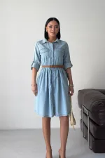 Büzgü Detaylı Kısa Kot Elbise  3040-42-(S-XL)