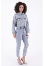 Çapraz Taşlı Mom Fit Kot Pantolon 7054-08-(26-31)