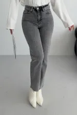 Fringe Ending High Waisted Mom Fit Jean 764-40-(26-29) ight Grey - Snow