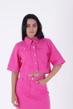 Kısa Kollu Düğmeli Kısa Kot Ceket 6057-89-(S-XL)