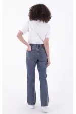 Stitched Hems Wide Leg Relaxed Jean  7026-02-(26-31) Dark Tinted Denim