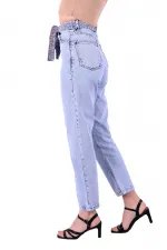 Yüksek Belli Kot Kemerli Mom Kot Pantolon  1896-08-(26-31)