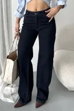 Baggy Jeans with Dart Detail on Legs 7088-17-(28-33) Slubbed Navy Blue