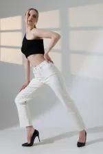 Şerit Taşlı Mom Fit Kot Pantolon  7110-80-(26-31)