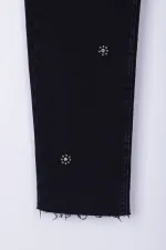 İncili Çiçek Desenli Mom Fit Kot Pantolon  7022-23-(28-33)