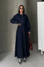 Baby Collar Denim Shirt 6095-17-(S-L-3) Slubbed Navy Blue