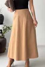 Ruffled Long Skirt with Elasticated Waist  1063-70-(36-44) Camel