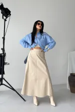 Ruffled Long Skirt with Elasticated Waist  1063-65-(36-44) Stone