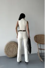 Sleeveless Denim Jumpsuit with Zipper and Belt 3013-80-(S-XL) Natural