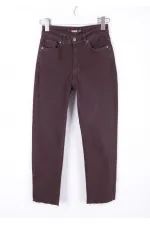 Fringe Ending High Waisted Mom Fit Jean  764-78-(24-25-6) Brown