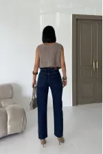 Taşlı Mom Fit Kot Pantolon  7023-26-(27-32)