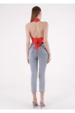 Dikişsiz Paça Mom Fit Kot Pantolon  764-08-(32-36)