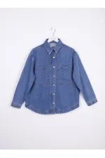 Oversize Denim Jacket with Octagonal Pocket and Stitching Detail 6069-15-(S+L+4) Light Blue Denim Oversize Denim Jacket with Octagonal Pocket and Stitching Detail 6069-15-(S+L+4) Light Blue Denim