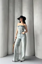 Straplez Düğmeli Kot Tulum 3023-42-(XS-XL-7)
