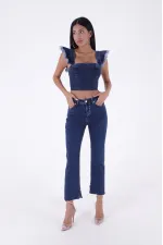 Paçası Yırtmaçlı Serpme Detaylı Mom Fit Jean  1769-26-(28-33)