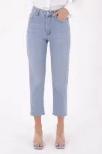 Yanı Drop Detaylı Mom Fit Kot Pantolon  1895-15-(28-33)