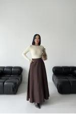 Ruffled Long Skirt with Elasticated Waist  1063-78-(36-44) Brown