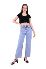 Paçası ve Beli Püsküllü Kot Pantolon 1703-08-(26-31) Paçası ve Beli Püsküllü Kot Pantolon 1703-08-(26-31)