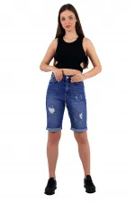Denim Short with Double Folded Bottom Ending 296-42-(S-XL-6) Ice Blue - Tinted Denim Short with Double Folded Bottom Ending 296-42-(S-XL-6) Ice Blue - Tinted