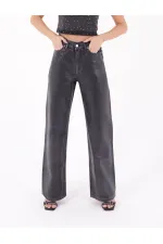 Wide Leg High Waisted Relaxed Jean  718-52-(28-33) Silicone Black
