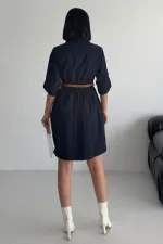 Büzgü Detaylı Kısa Kot Elbise 3040-73-(S-XL)