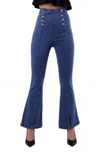 Önü Yırtmaçlı Düğme Detaylı Kot Pantolon  1751-27-(27-32)