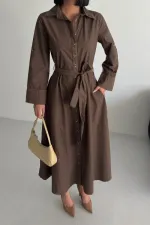 Düğmeli Uzun Boy Kot Elbise 3047-78-(S-XL)