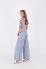 Geniş Saçaklı Paça Peçli  Kot Pantolon 7041-42-(27-32)