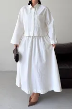 Elasticated Long Skirt HS121-51-(S-L-3) Cream White