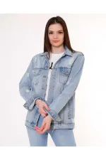 Boyfriend Denim Jacket 655-42-(S-XL-6) Ice Blue - Tinted Boyfriend Denim Jacket 655-42-(S-XL-6) Ice Blue - Tinted