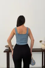 Fermuarlı Denim Büstiyer 411-25-(S-L-3)