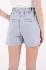 Elasticated Waist Denim Short with Lace-up 232-08-(S-XL-6) Snow Light Blue Elasticated Waist Denim Short with Lace-up 232-08-(S-XL-6) Snow Light Blue