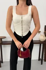 Fermuarlı Denim Büstiyer 411-80-(S-L-3)