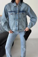 Denim Jacket with Buttons  6081-06-(S-L-3) Middle Blue Denim