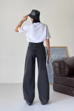 Wide Leg High Waisted Relaxed Jean  718-33-(27-32) Snow Anthracite