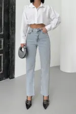 Şerit Taşlı Mom Fit Kot Pantolon 7110-08-(26-31)
