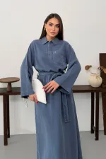 Belted Long Denim Dress 3035-98-(S-XL) 