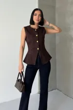 Denim Vest with Slit Front 6086-78-(XS-L) Brown